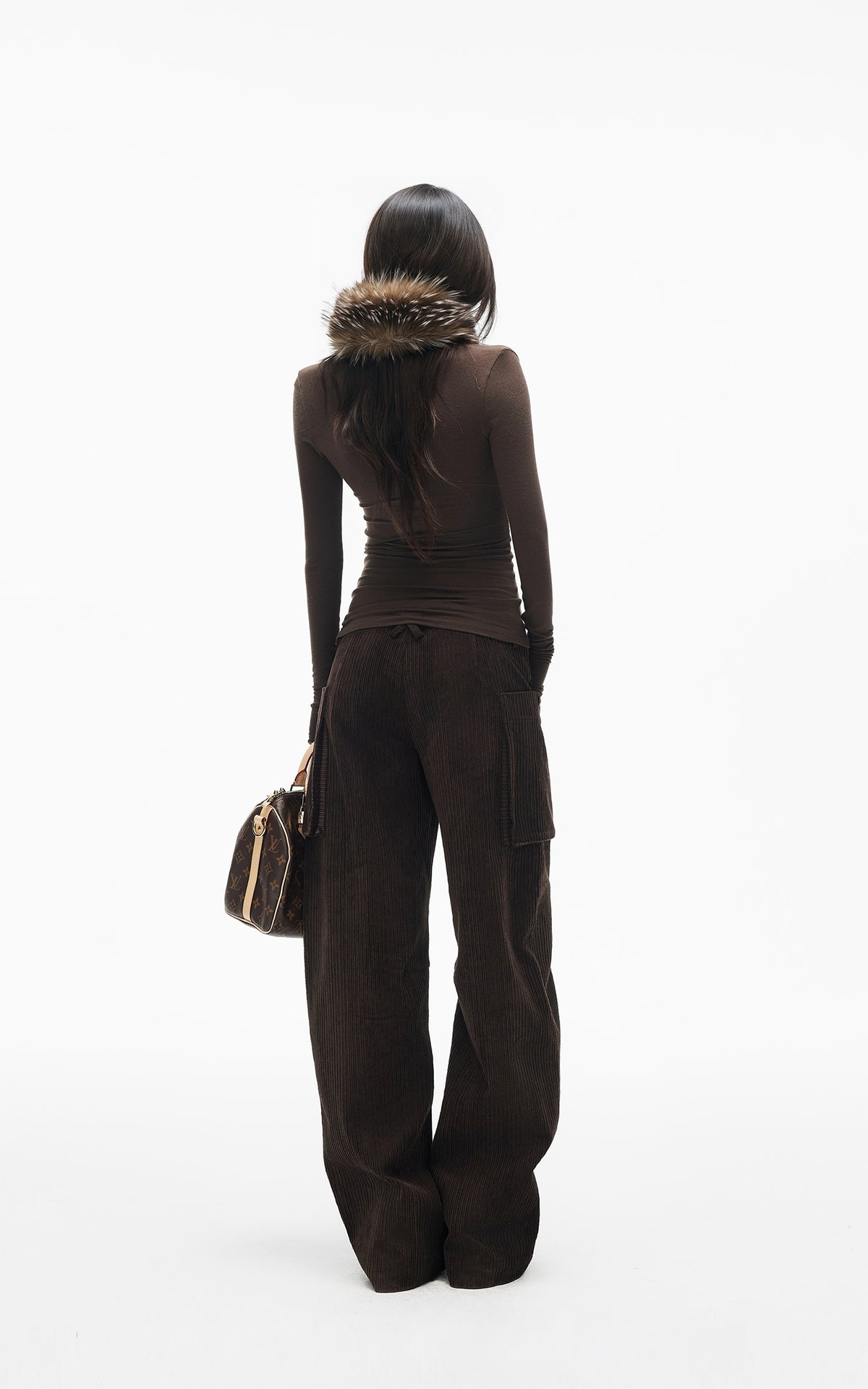 IAMXIAA Corduroy Wide Leg Cargo Pants with Utility Pockets