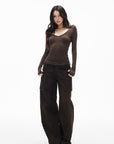 IAMXIAA Corduroy Wide Leg Cargo Pants with Utility Pockets