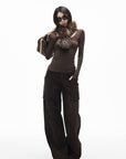IAMXIAA Corduroy Wide Leg Cargo Pants with Utility Pockets