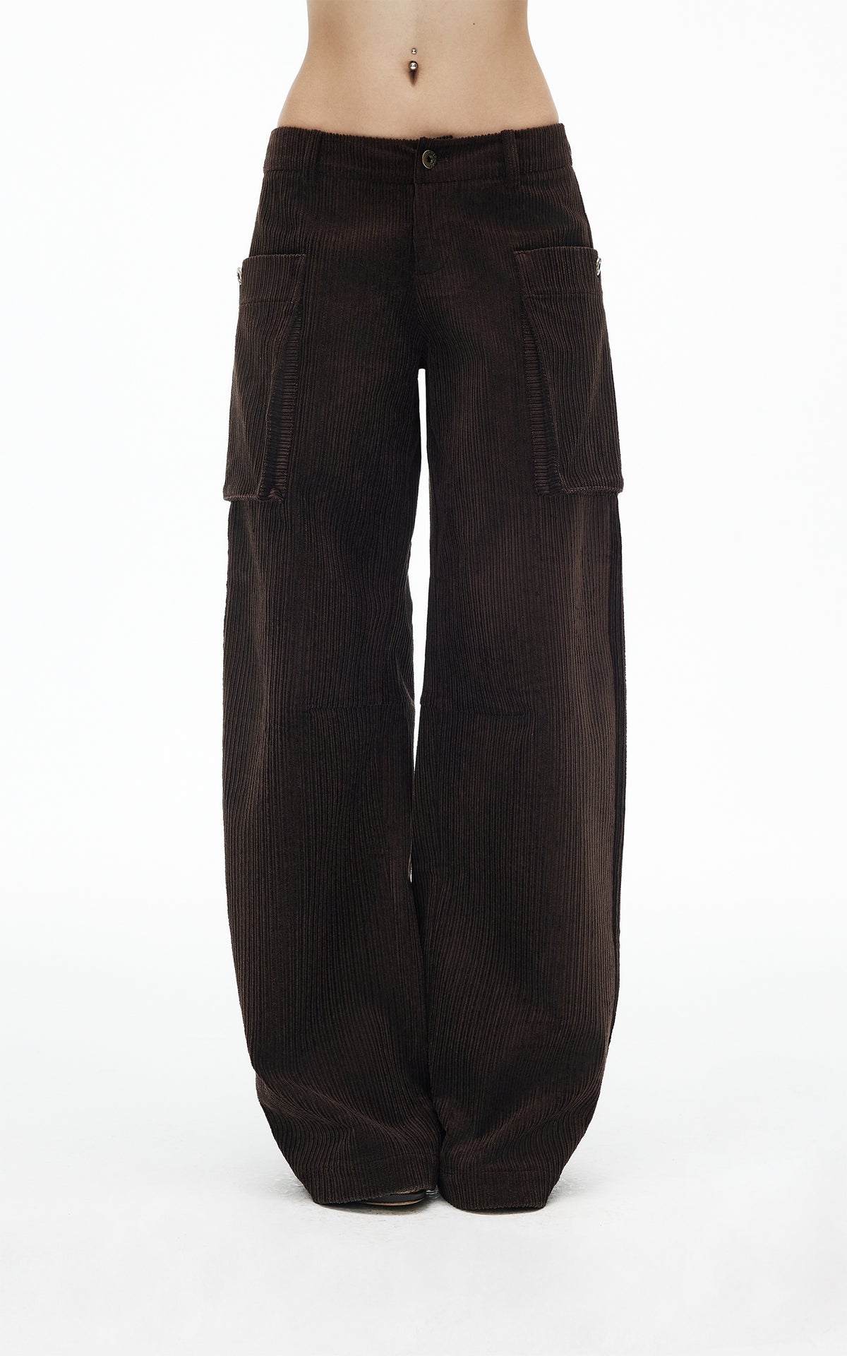 IAMXIAA Corduroy Wide Leg Cargo Pants with Utility Pockets