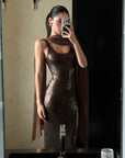 ROVENTE Robe longue à sequins avec écharpe drapée