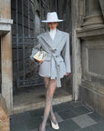 ROVENTE Double-Breasted Belted Blazer with Sculpted Shoulders & Peak Lapels