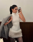 ROVENTE Faux Fur Trim Turtleneck Mini Dress