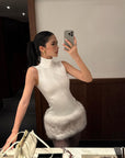 ROVENTE Faux Fur Trim Turtleneck Mini Dress