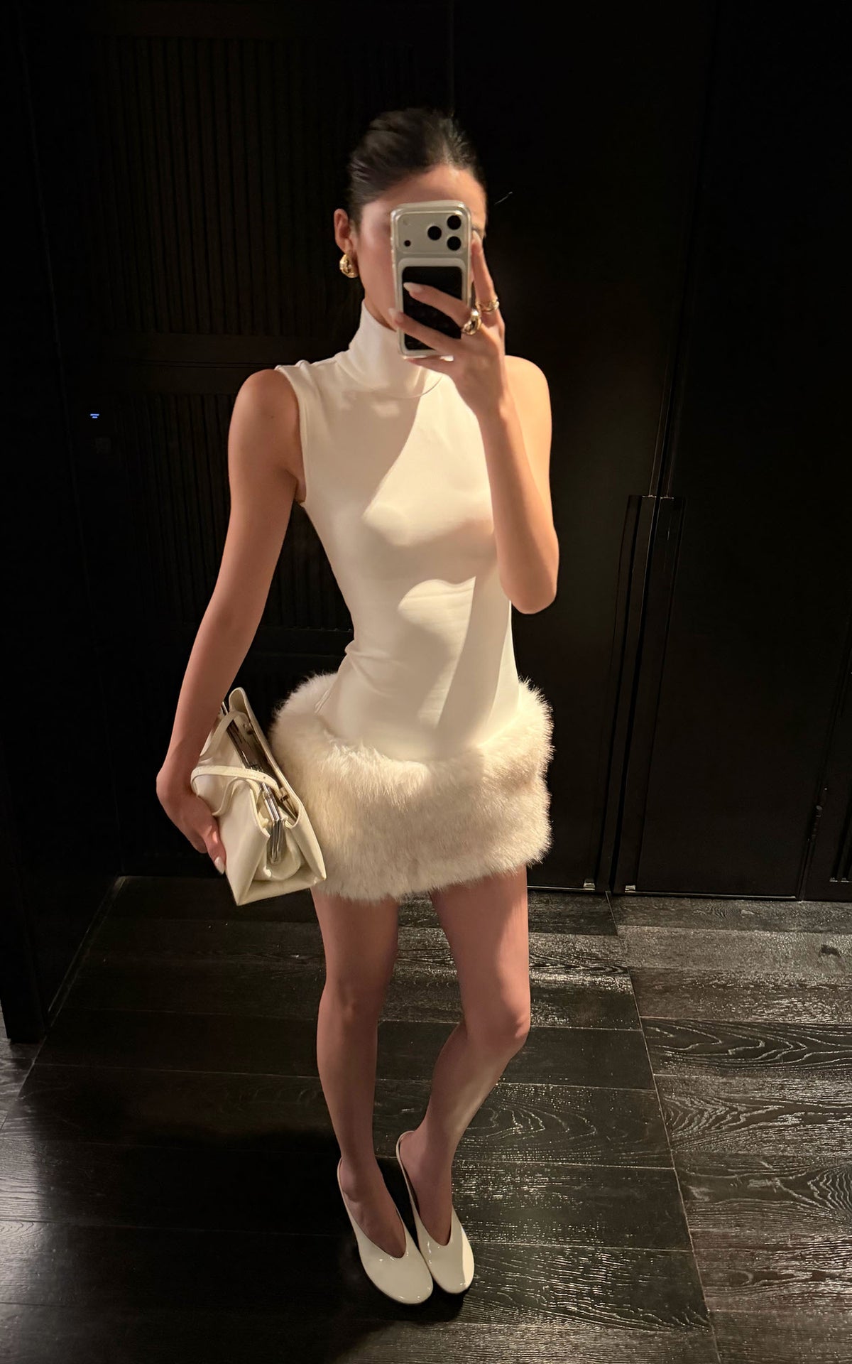 ROVENTE Faux Fur Trim Turtleneck Mini Dress