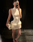 ROVENTE Faux Fur Trim Turtleneck Mini Dress