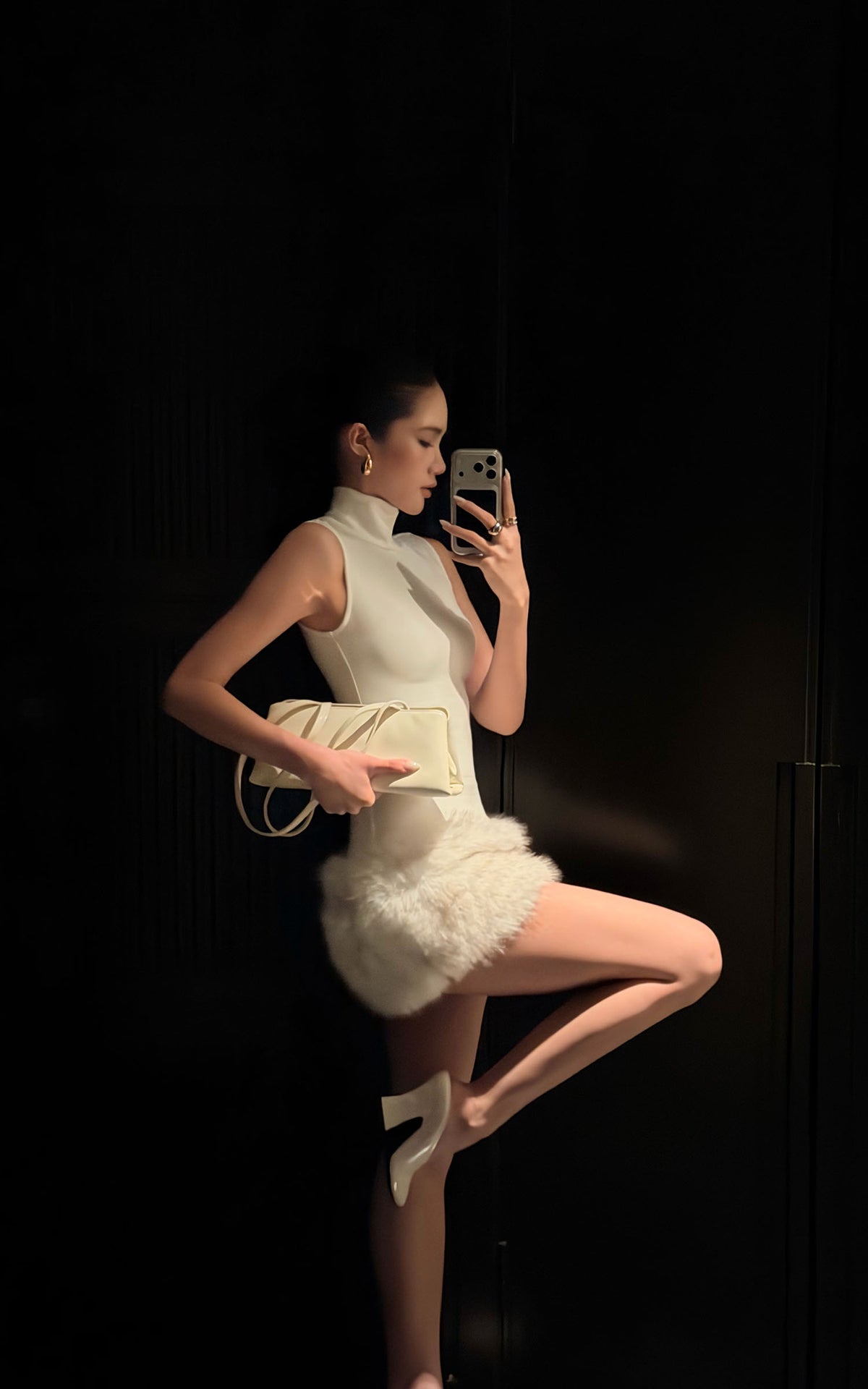 ROVENTE Faux Fur Trim Turtleneck Mini Dress