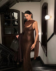 ROVENTE Robe longue à sequins avec écharpe drapée