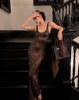 ROVENTE Robe longue à sequins avec écharpe drapée