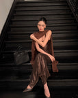 ROVENTE Robe longue à sequins avec écharpe drapée