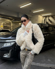 ROVENTE Curly Plush Cropped Jacket with Statement Collar & Rounded Front