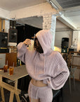 WARDEN EDGE Dusty Pink Cable Knit Hooded Sweater and Shorts Set