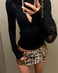 ROVENTE Plush Leopard Print Mini Skirt with Built-In Shorts