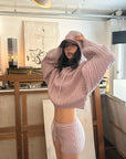 WARDEN EDGE Dusty Pink Cable Knit Hooded Sweater and Shorts Set