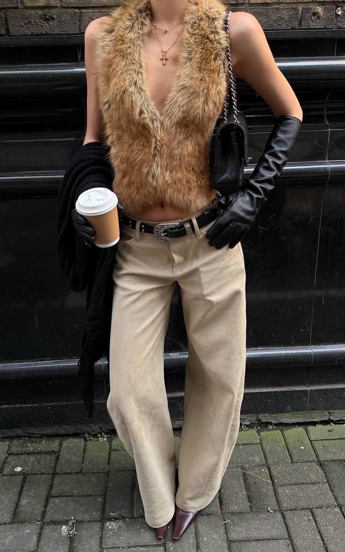 ROVENTE Low-Rise Suede-Look Wide-Leg Pants with Angled Front Pockets
