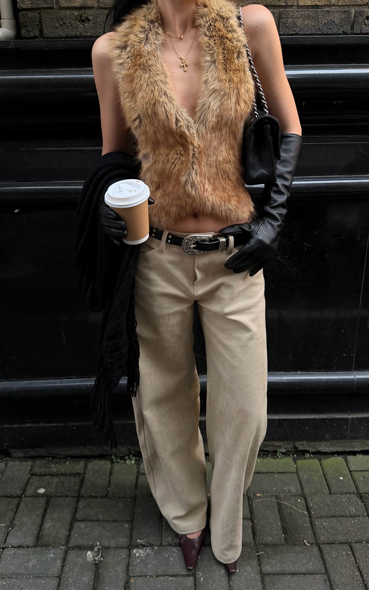 ROVENTE Low-Rise Suede-Look Wide-Leg Pants with Angled Front Pockets