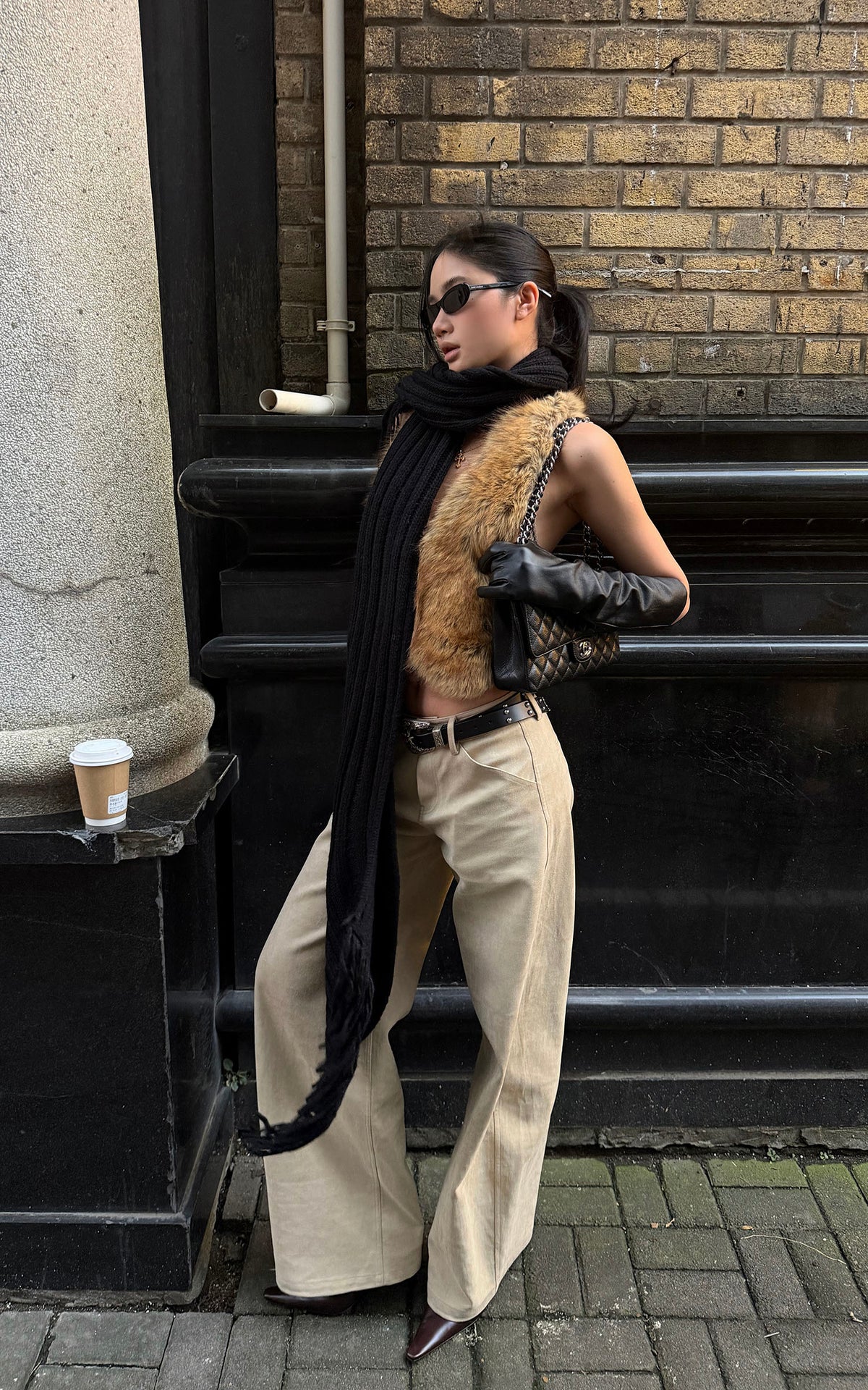 ROVENTE Low-Rise Suede-Look Wide-Leg Pants with Angled Front Pockets