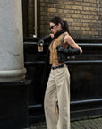 ROVENTE Low-Rise Suede-Look Wide-Leg Pants with Angled Front Pockets
