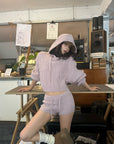 WARDEN EDGE Dusty Pink Cable Knit Hooded Sweater and Shorts Set