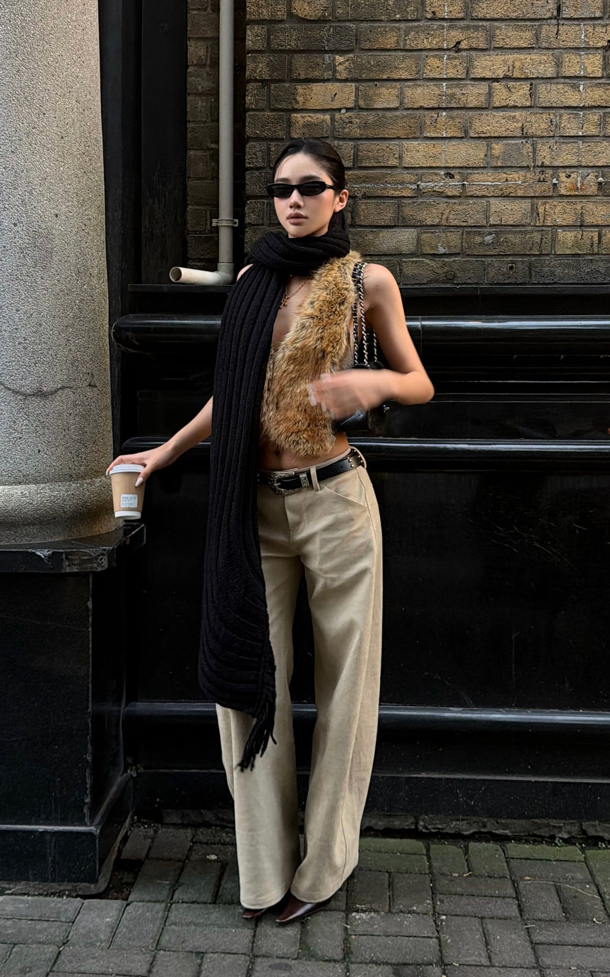 ROVENTE Low-Rise Suede-Look Wide-Leg Pants with Angled Front Pockets
