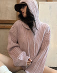 WARDEN EDGE Dusty Pink Cable Knit Hooded Sweater and Shorts Set