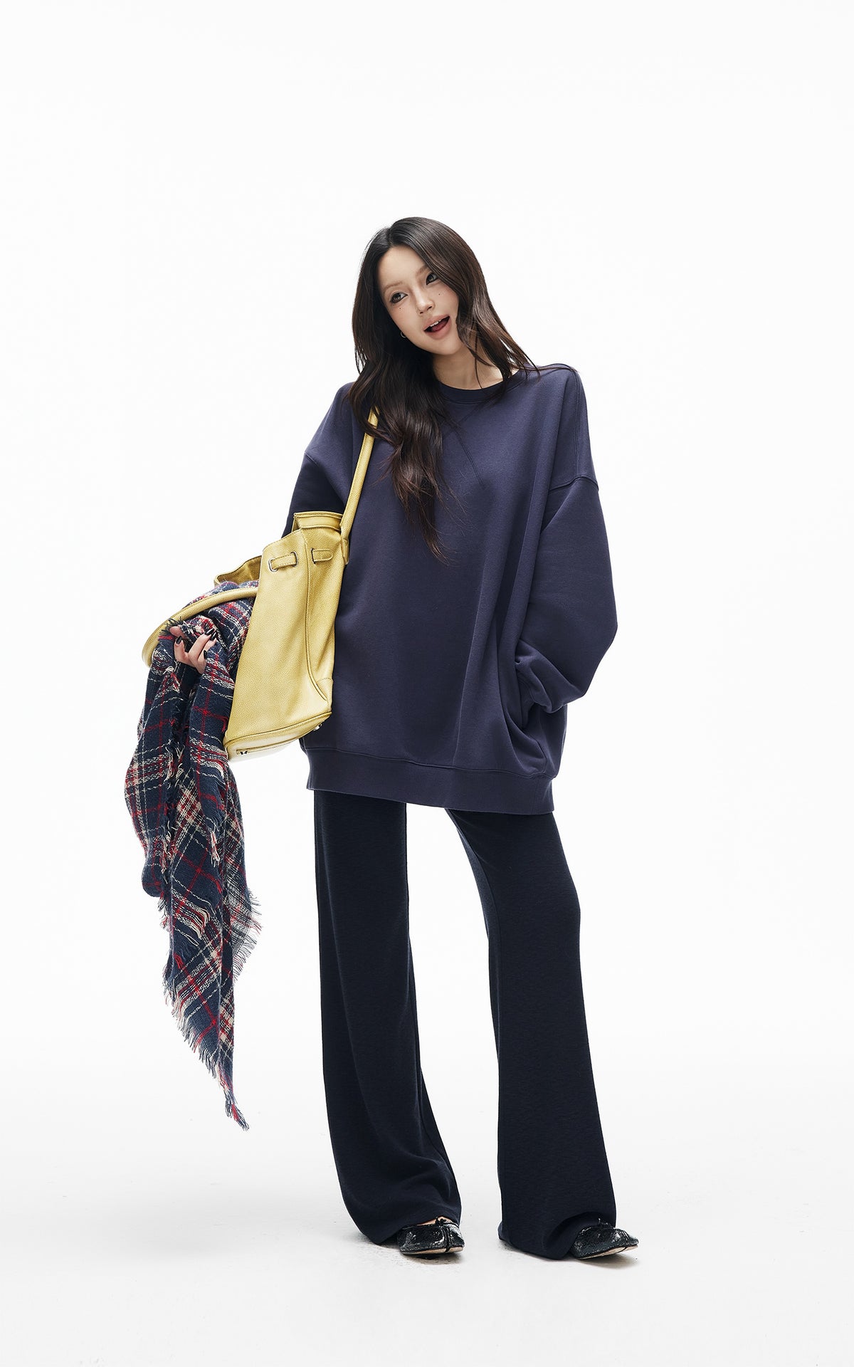 IAMXIAA Ensemble Sweat-shirt Surdimensionné Doublé Polaire &amp; Écharpe en Fausse Fourrure