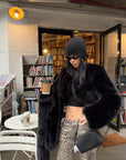 ROVENTE Oversized Sculptural Shoulder Faux Fur Cropped Jacket with Voluminous Sleeves