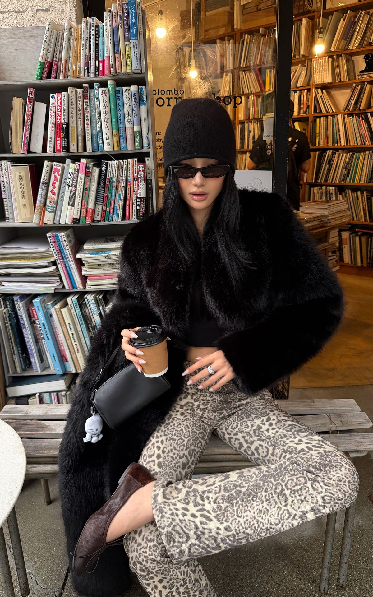 ROVENTE Oversized Sculptural Shoulder Faux Fur Cropped Jacket with Voluminous Sleeves