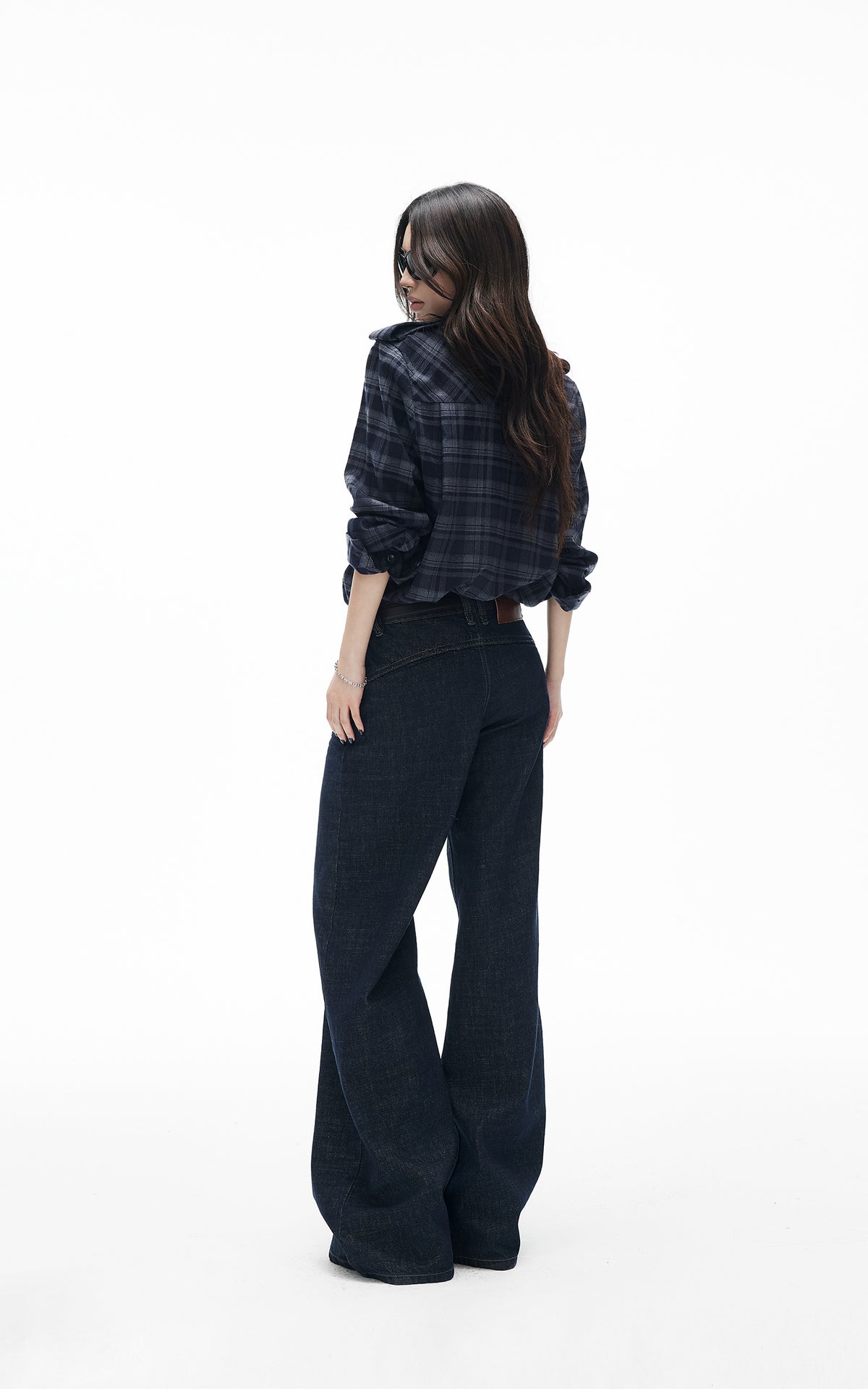 IAMXIAA Chemise à carreaux foncés avec épaulettes