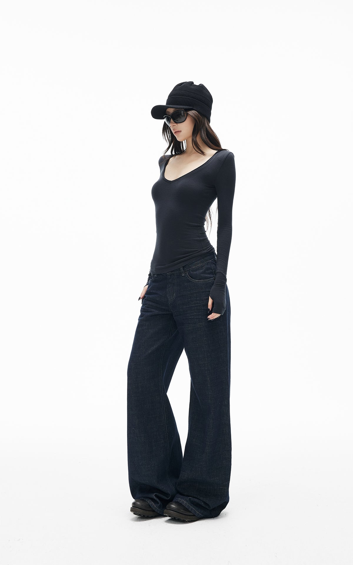 IAMXIAA Dark Wash High-Waisted Wide-Leg Jeans