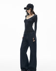 IAMXIAA Dark Wash High-Waisted Wide-Leg Jeans