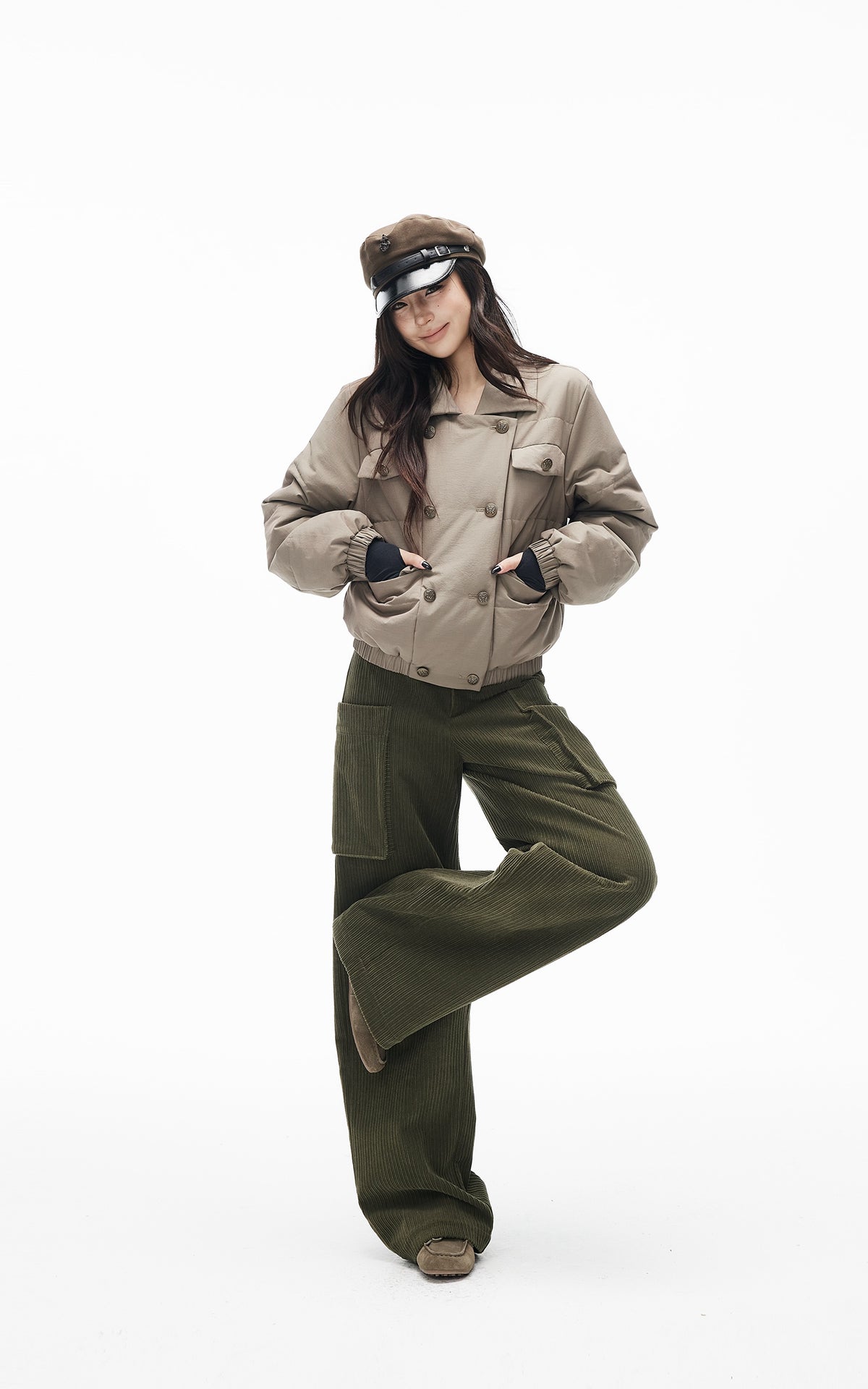IAMXIAA Corduroy Wide Leg Cargo Pants with Utility Pockets
