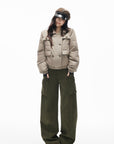 IAMXIAA 퀼팅 밀리터리 봄버 자켓 & 퍼프 머플러 세트