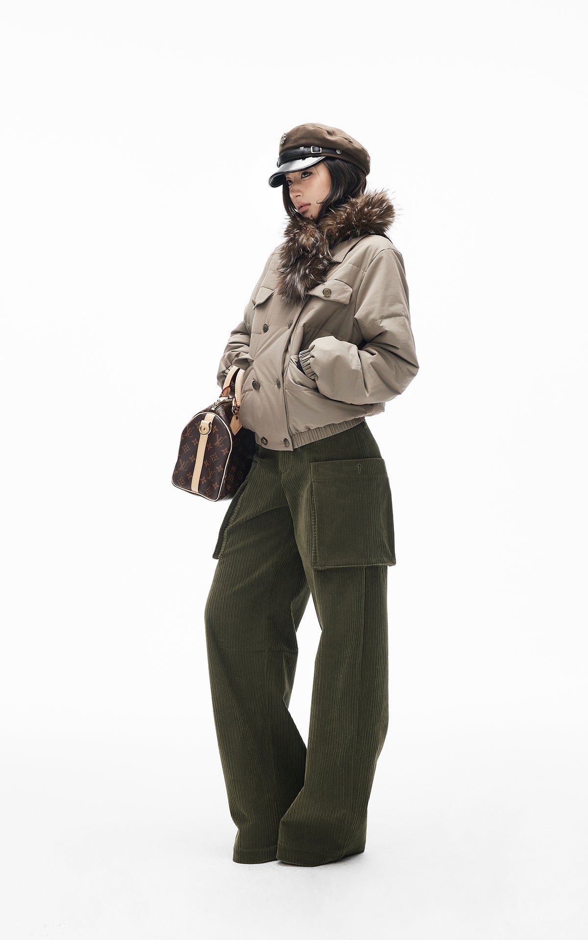 IAMXIAA Corduroy Wide Leg Cargo Pants with Utility Pockets