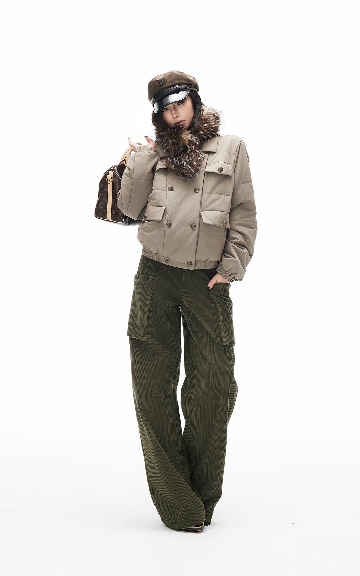 IAMXIAA Corduroy Wide Leg Cargo Pants with Utility Pockets