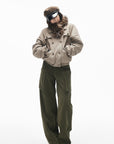 IAMXIAA Corduroy Wide Leg Cargo Pants with Utility Pockets