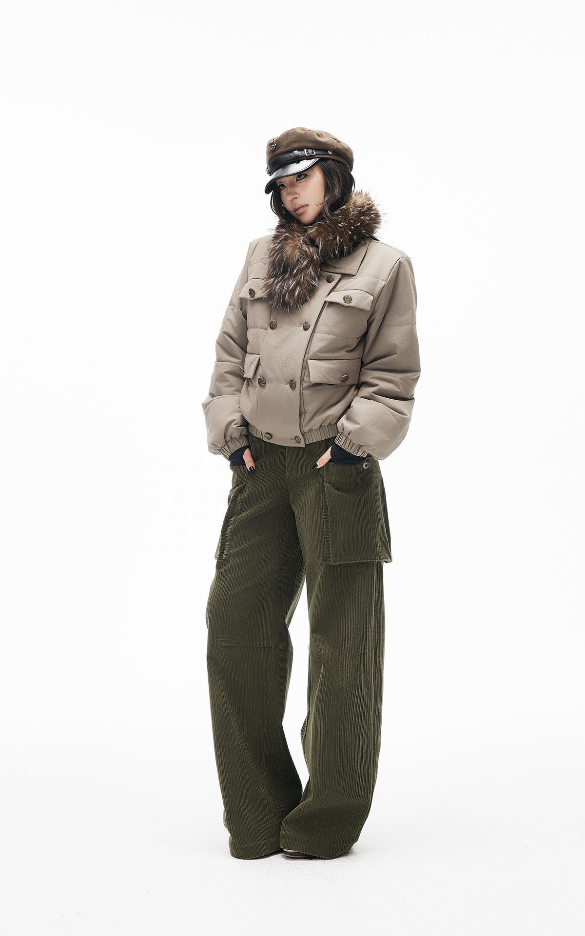 IAMXIAA Corduroy Wide Leg Cargo Pants with Utility Pockets