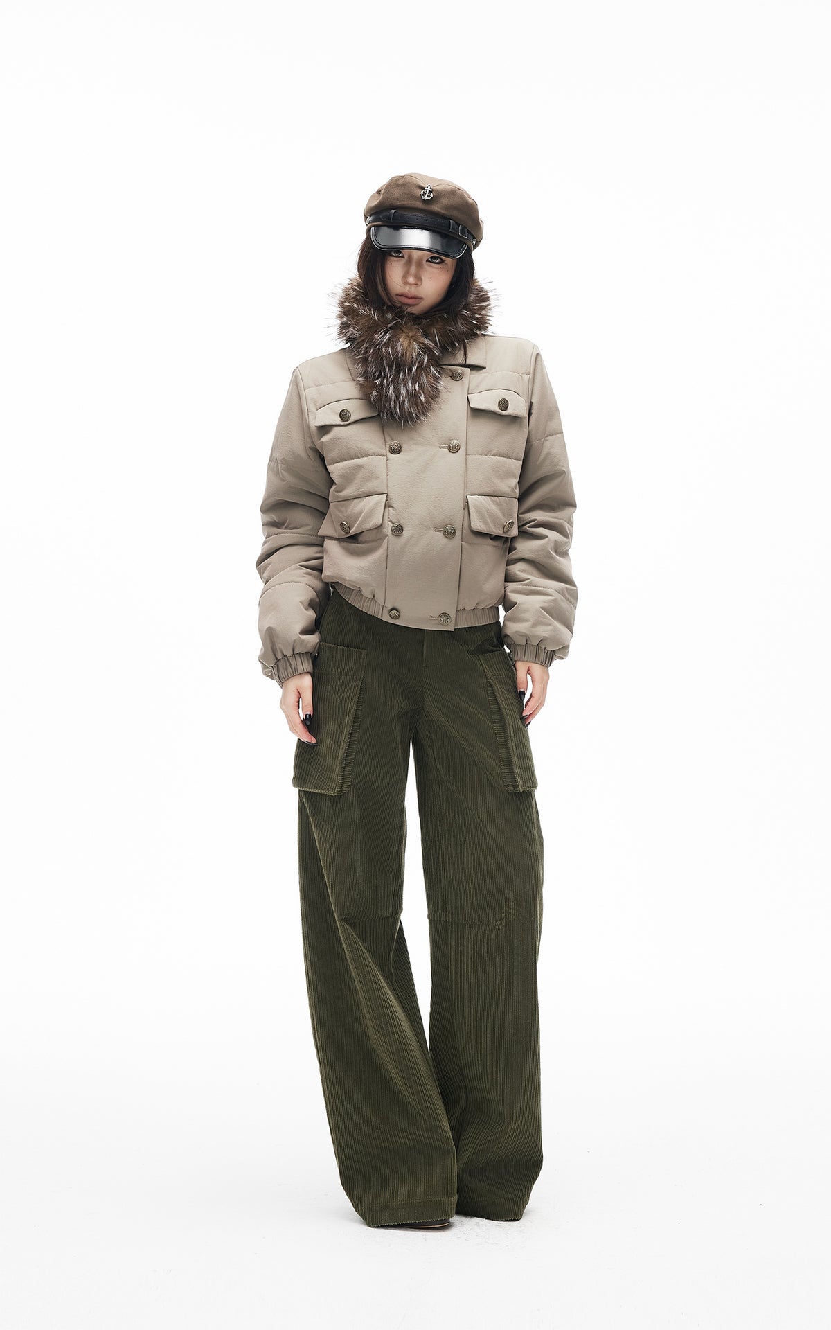 IAMXIAA Corduroy Wide Leg Cargo Pants with Utility Pockets