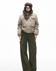 IAMXIAA Corduroy Wide Leg Cargo Pants with Utility Pockets