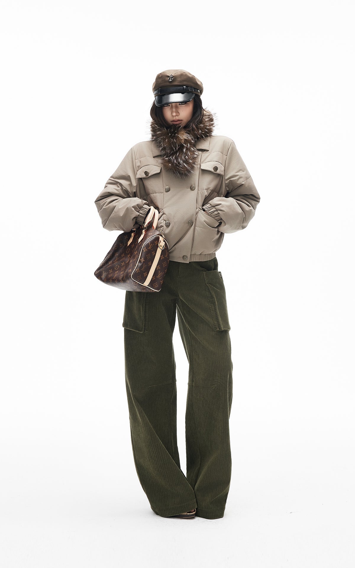 IAMXIAA Corduroy Wide Leg Cargo Pants with Utility Pockets