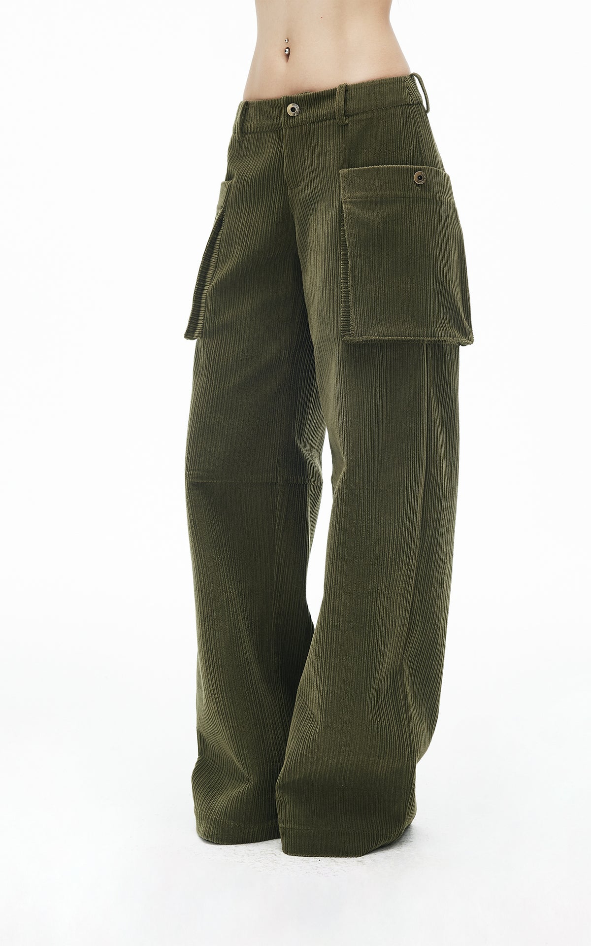IAMXIAA Corduroy Wide Leg Cargo Pants with Utility Pockets