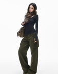 IAMXIAA Corduroy Wide Leg Cargo Pants with Utility Pockets