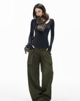 IAMXIAA Corduroy Wide Leg Cargo Pants with Utility Pockets