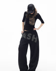 IAMXIAA Rhinestone Logo Wide-Leg Sweatpants