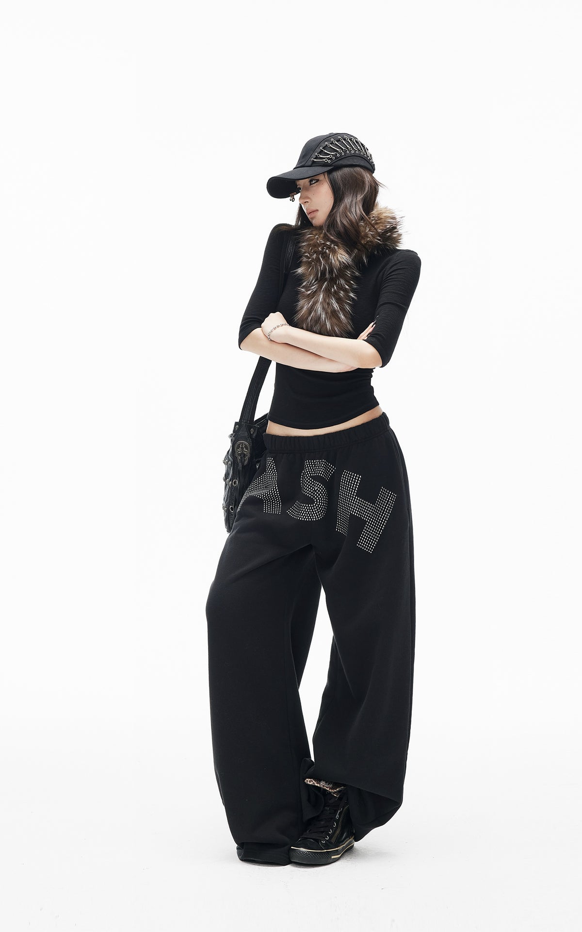 IAMXIAA Rhinestone Logo Wide-Leg Sweatpants