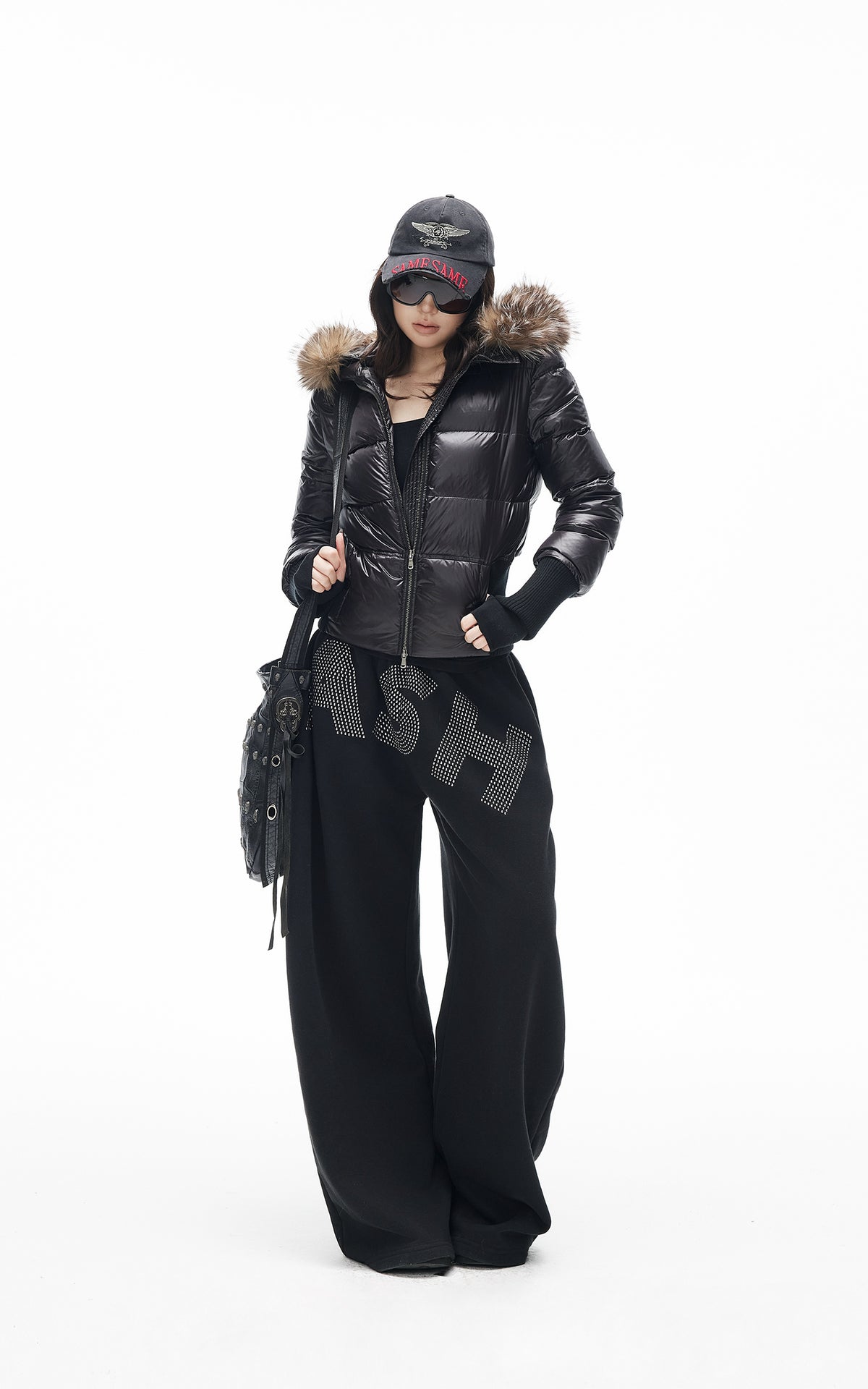 IAMXIAA Rhinestone Logo Wide-Leg Sweatpants
