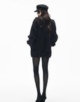 IAMXIAA Black Double-Breasted Belted Military Peacoat