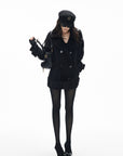 IAMXIAA Black Double-Breasted Belted Military Peacoat