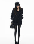 IAMXIAA Black Double-Breasted Belted Military Peacoat