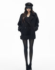 IAMXIAA Black Double-Breasted Belted Military Peacoat
